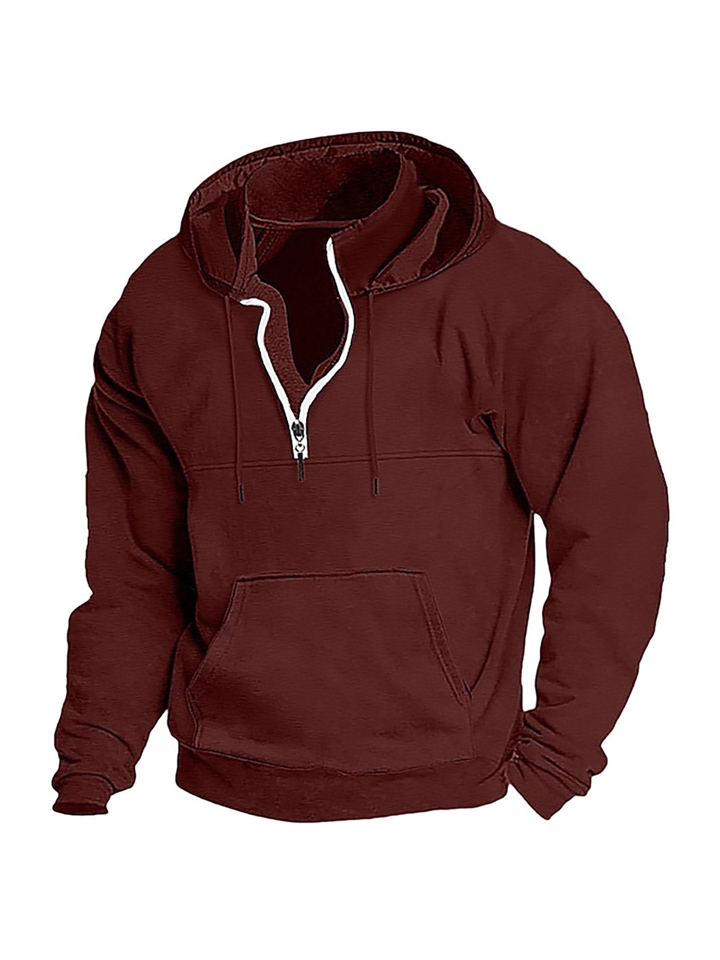 Simple Half-Zip Hoodie Casual Sport Solid Color Hooded Sweatshirt