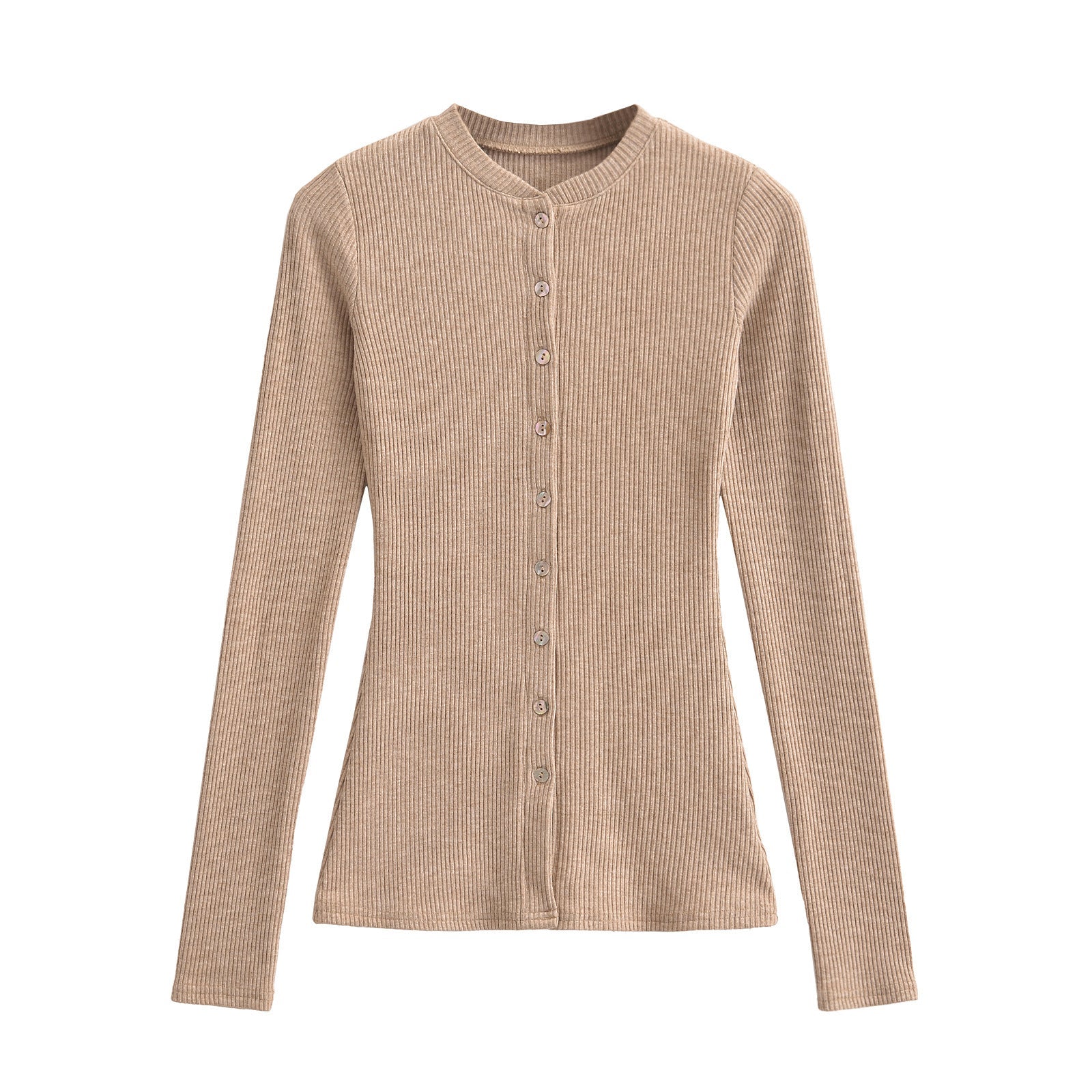 Women Round Neck Single Breasted Slim fit Cardigan Top