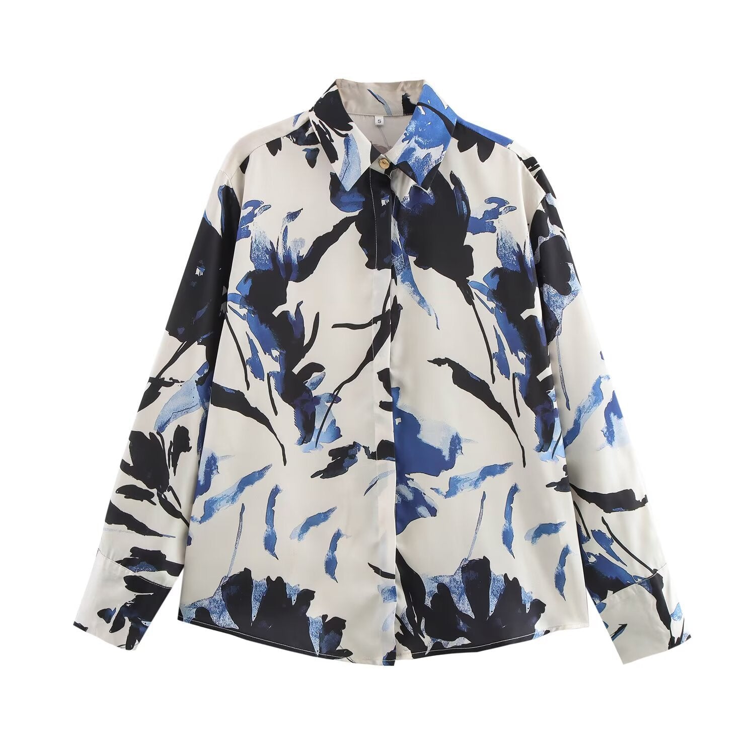 Women Casual Printed Silk Lapel Shirt