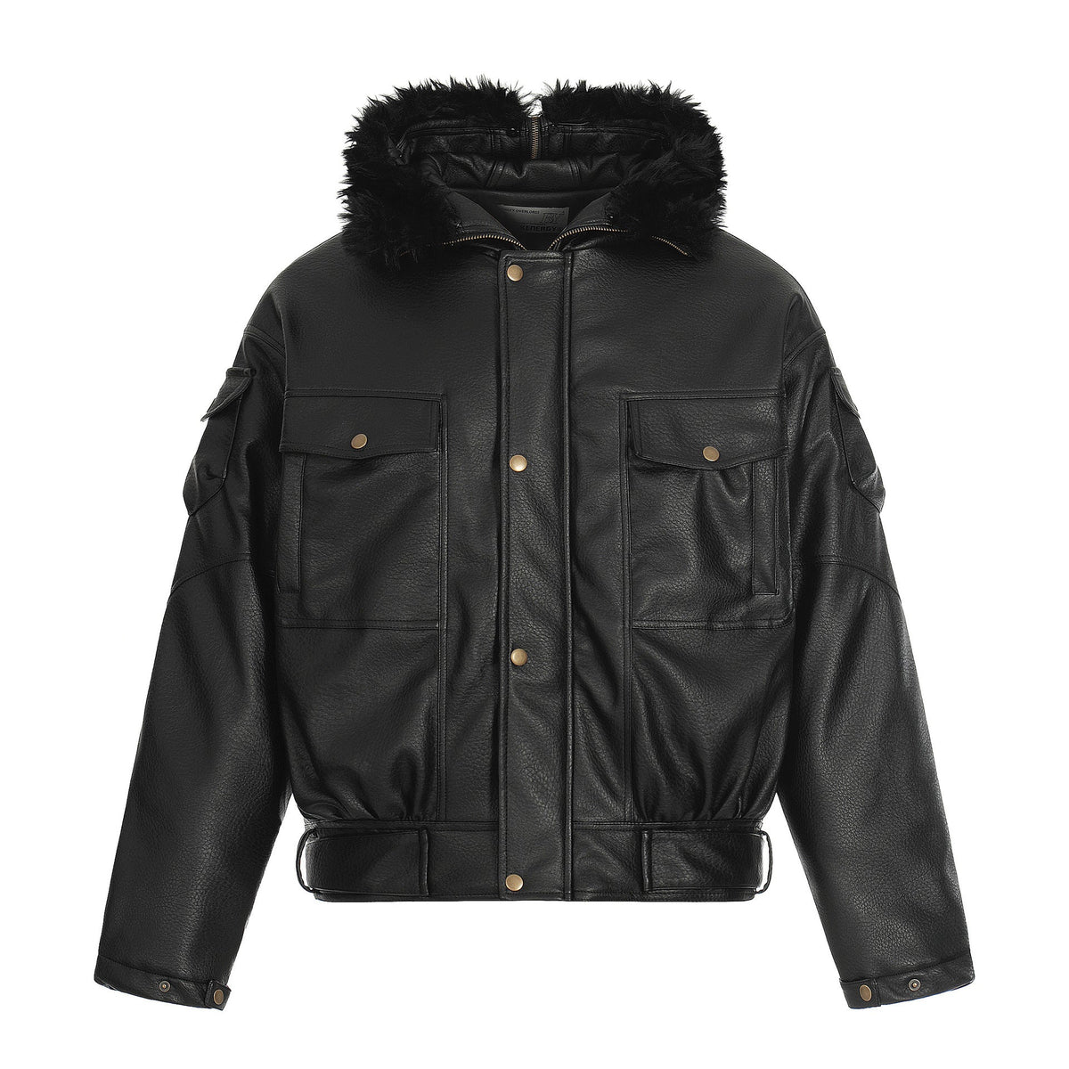 Women Leather PU Zipper Hooded Fashion Jacket