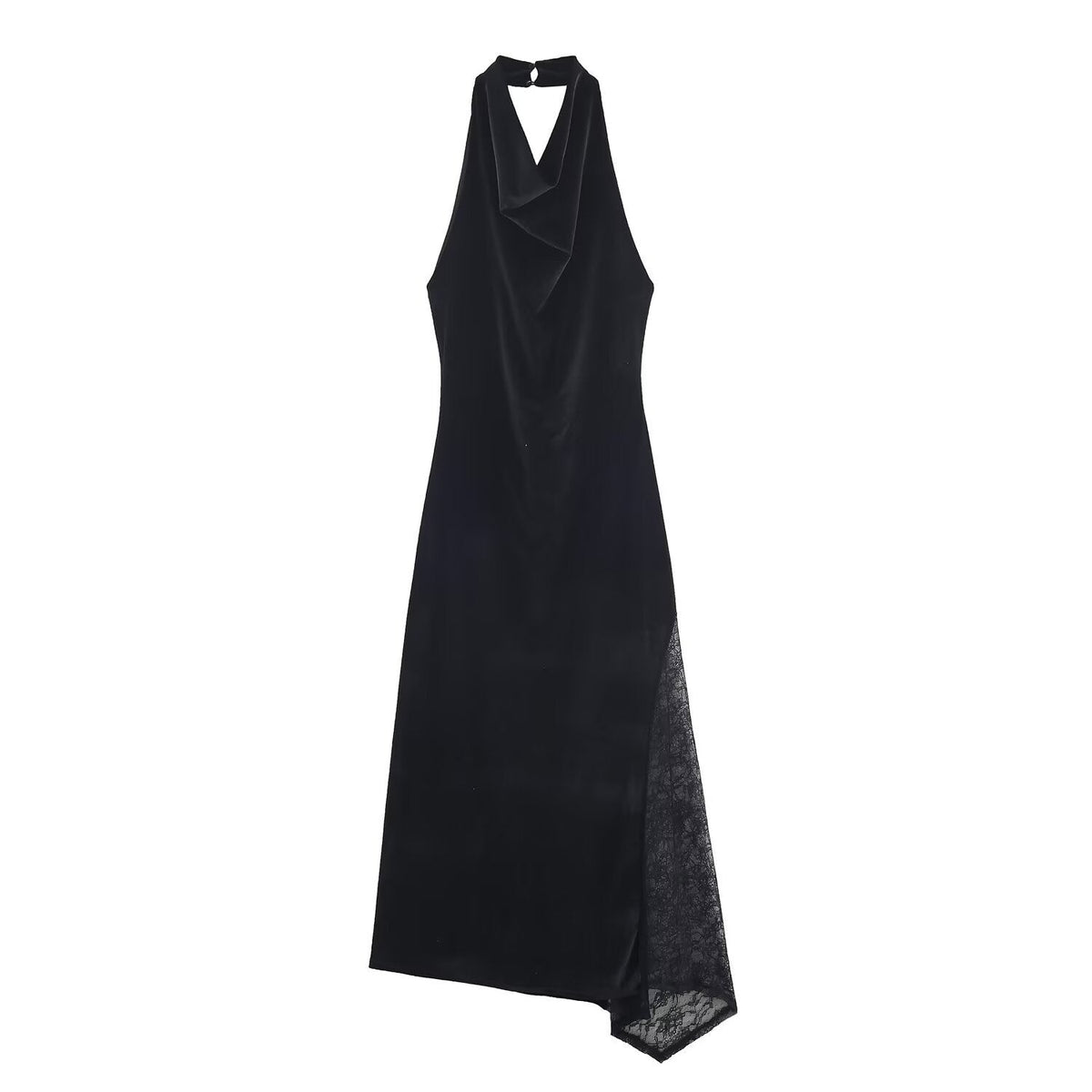Women Velvet Lace Halter Evening Dress