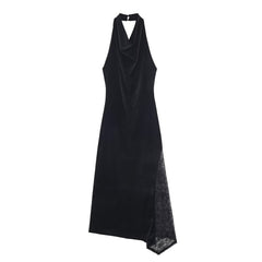 Women Velvet Lace Halter Evening Dress