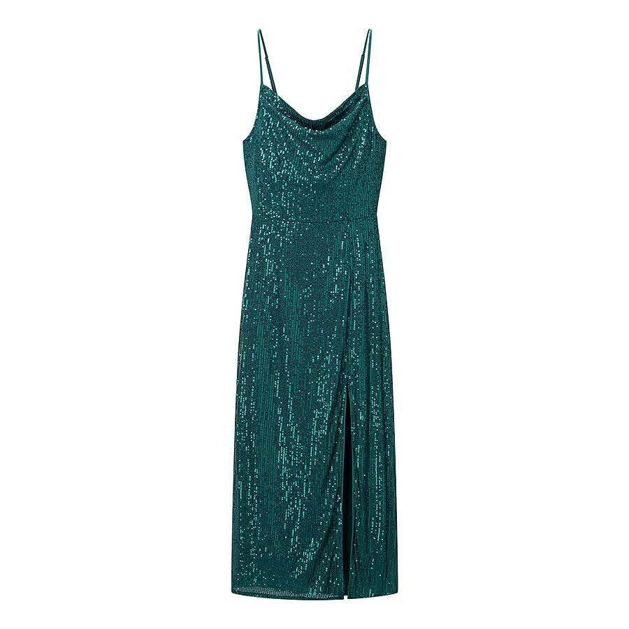 Women Elegant Evening Sequin Strap Dress
