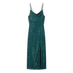 Women Elegant Evening Sequin Strap Dress