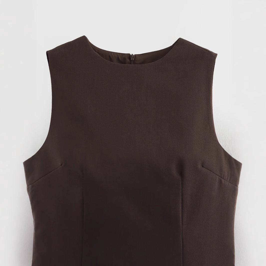 Women Casual Round Collar Sleeveless Short Dress