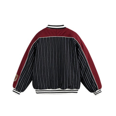 Unisex Letter Embroidered Striped Cotton Varsity Jacket
