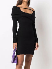 Women Off Shoulder Knit Bodycon Mini Dresses