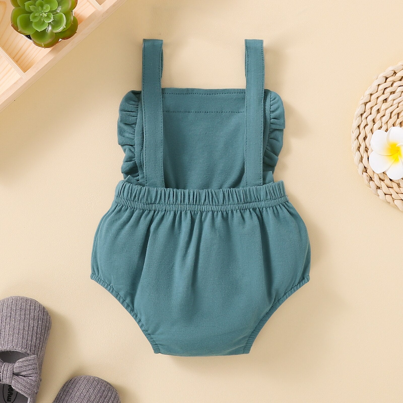 Newborn Girl Sleeveless Ruffles Elastic Waist Bodysuit