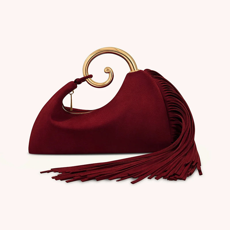 Vintage Winter Women's Bag - Fashionable Synthetic Suede Purse with Leather Tassels, Elegant Outdoor Travel Bag