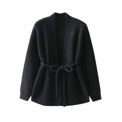 Women Elegant Waist Tie Up Sweater