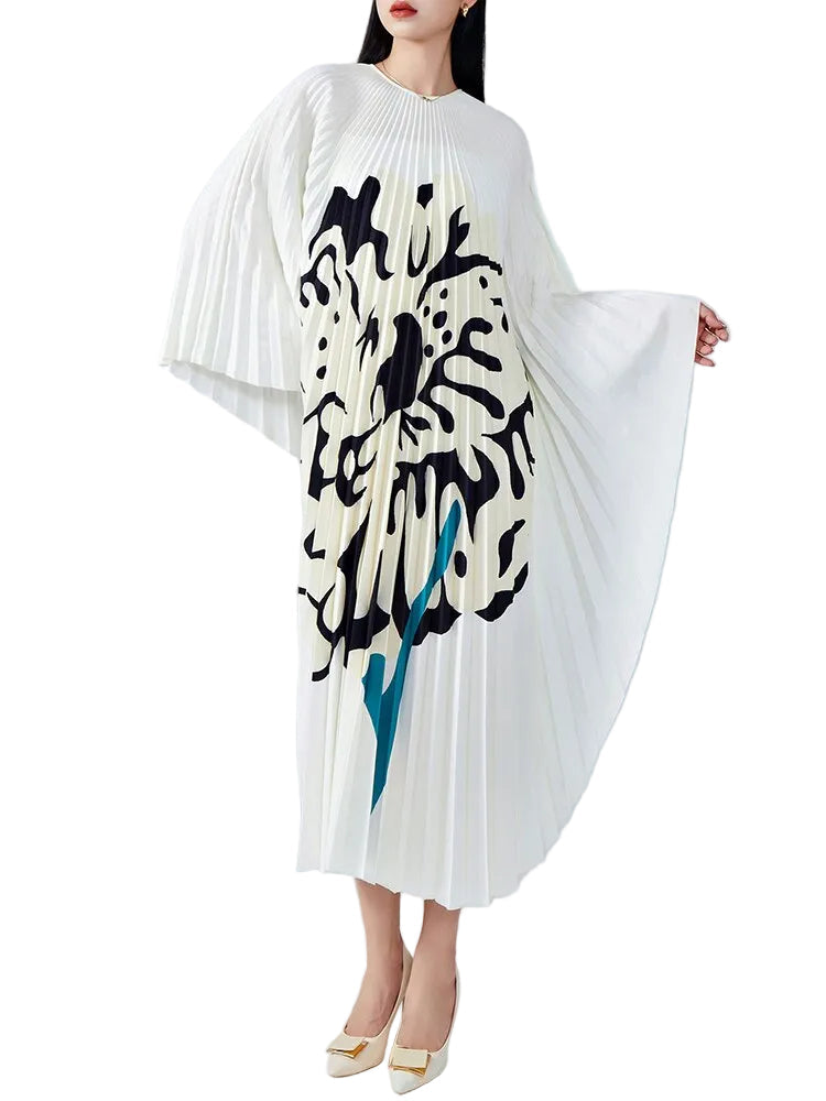 Women Round Neck Batwing Sleeves Dress