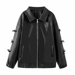 Women Bow Leather Street Niche Jacket