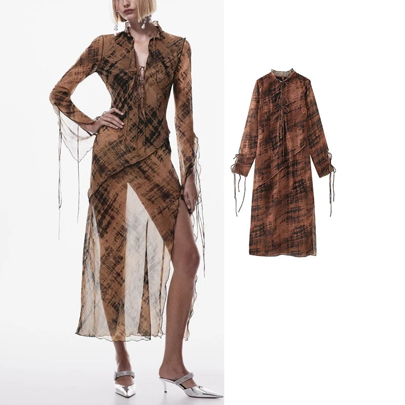 Women Vintage Print Boho Long Dresses