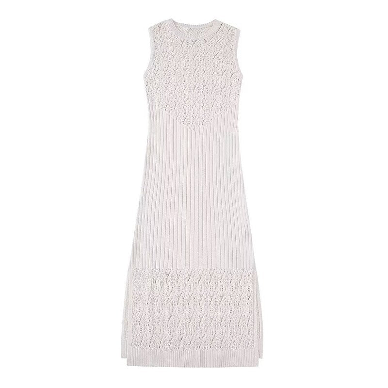 Women Sleeveless Knitted Slim Crochet Woven Dress