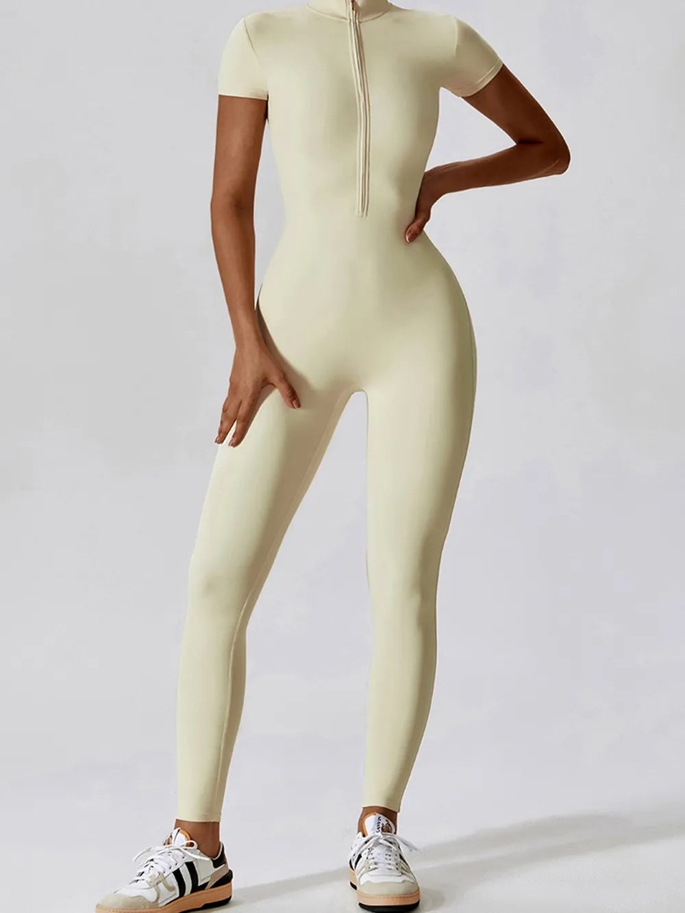 Women Half Zip Short Sleeve Active Jumpsuit