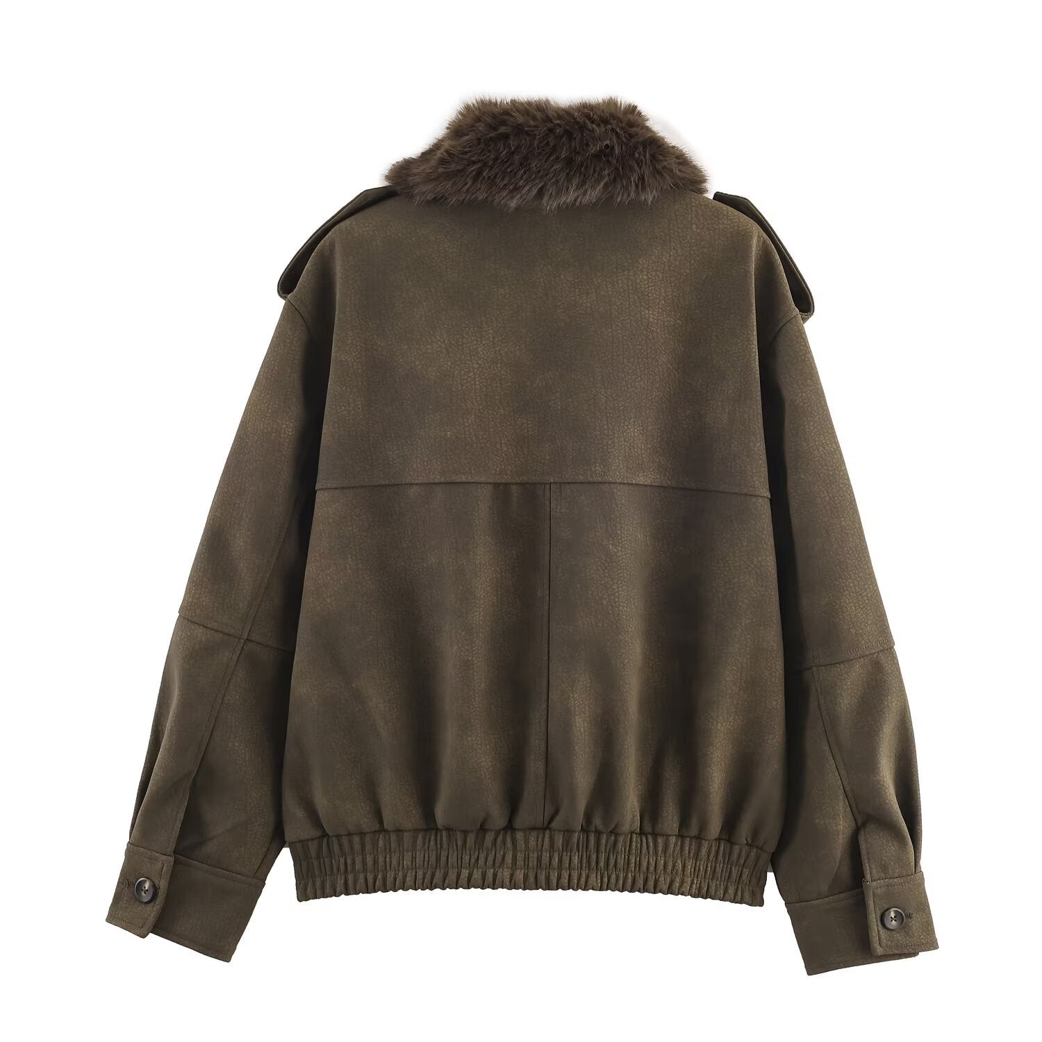 Women Leather PU Detachable Fur Collar Jacket