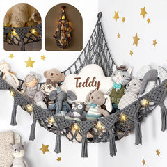 Space-Saving Toy Hammock, Decorative Woven Net to Organize Giant Stuffed Animals in Bedroom