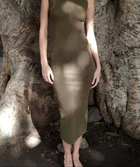 Women Bodycon O Neck Sleeveless Long Dress