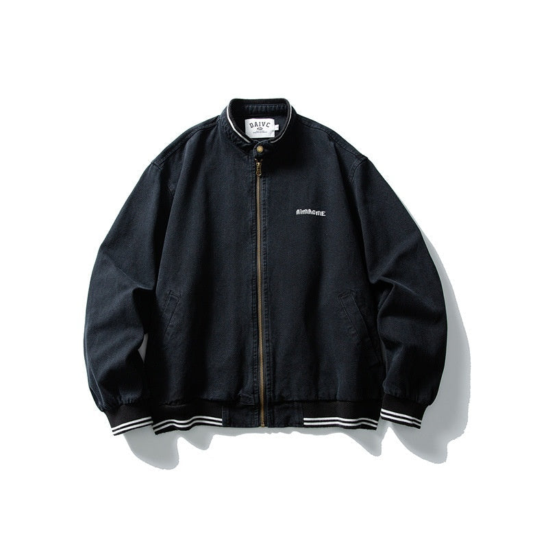 Men Casual Zip Loose Varsity Jacket