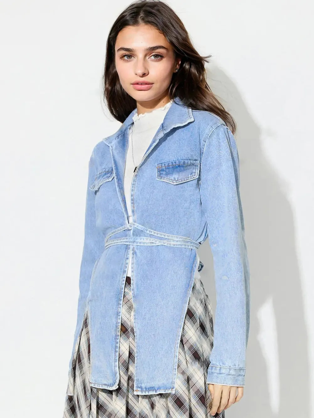 Women Asymmetric Long Denim Top