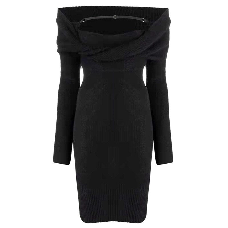 Women Off Shoulder Knit Bodycon Mini Dresses