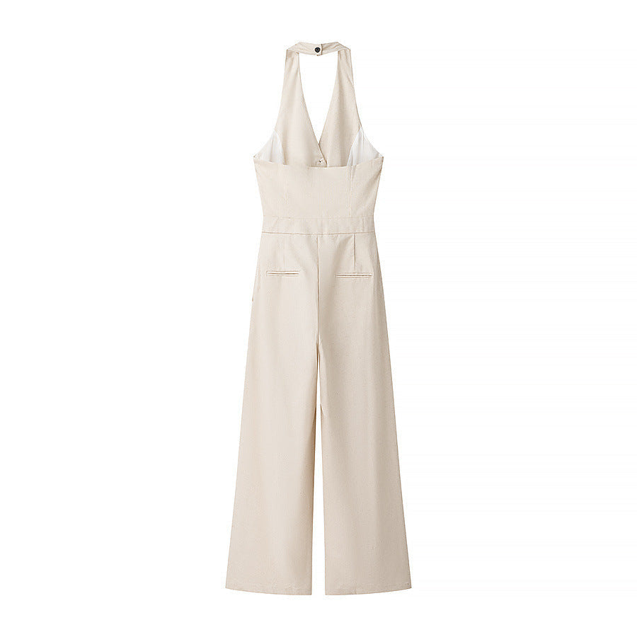 Women Casual Buckle Detail Backless Jumpsuit