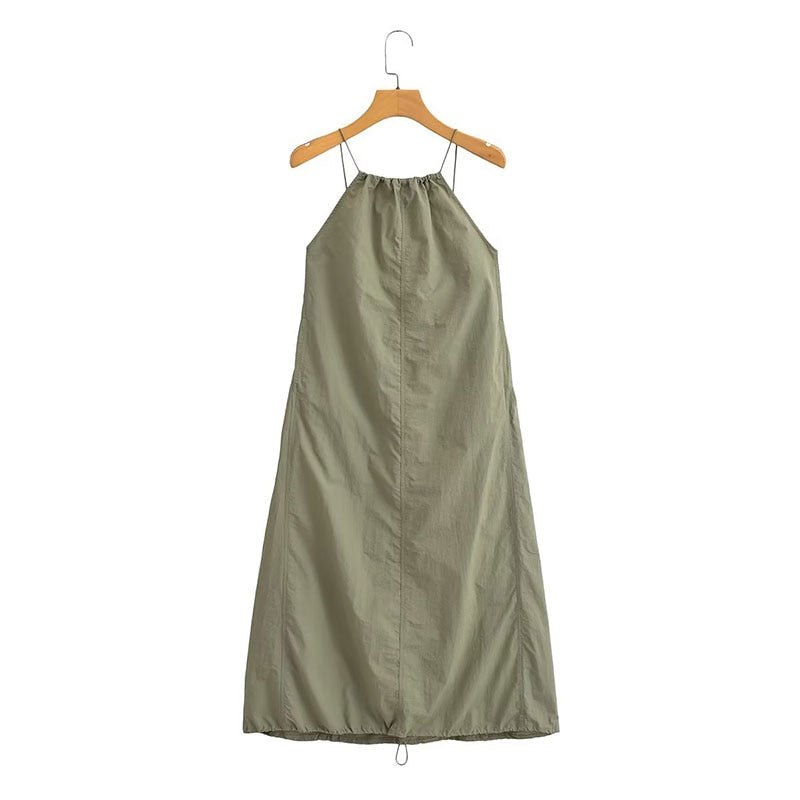 Woman Summer Drawstring A-Line Sleeveless Dress