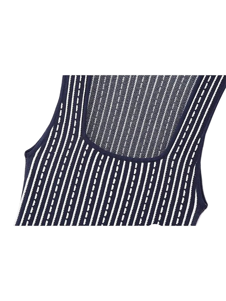 Woman Stripe Sleeveless Square Neck Dresses