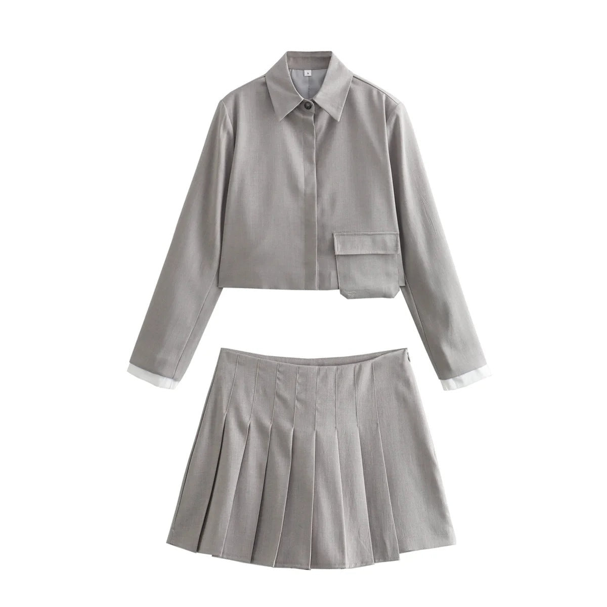 Women Casual Sleeved Shirt and High Waisted Skirt Set