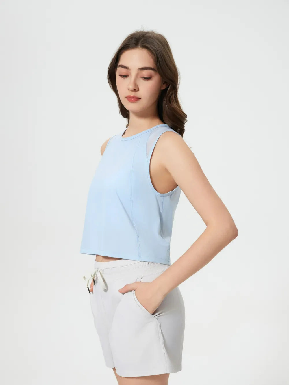 Women Round Neck Cropped Active Tank Top
