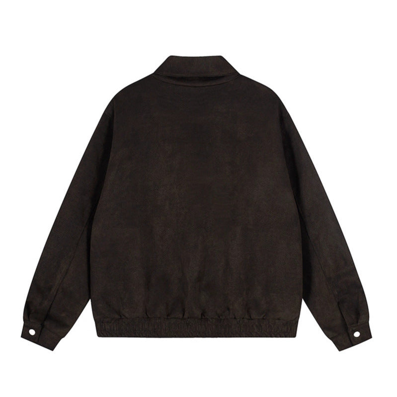 Women Graffiti Embroidery Flip Collar Melange Jacket