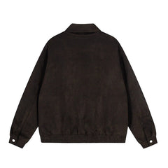 Women Graffiti Embroidery Flip Collar Melange Jacket