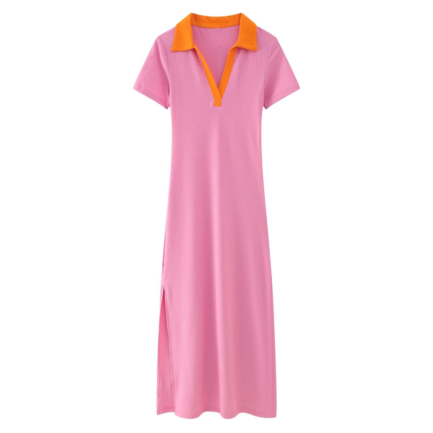 Woman Versatile Polo Neck Short Sleeve Midi Dress