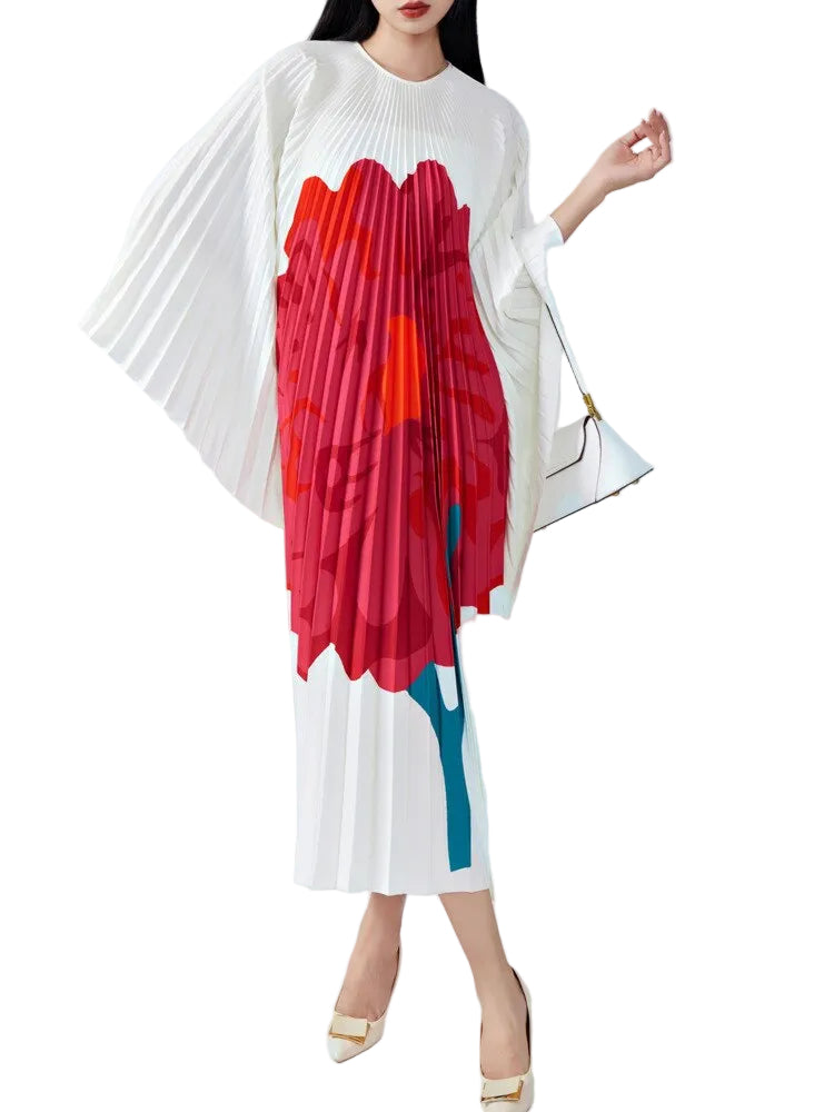 Women Round Neck Batwing Sleeves Dress