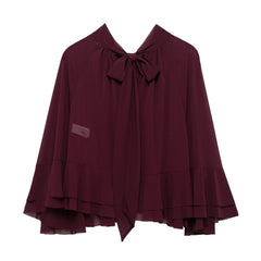 Women Woolen Bow Layered Canopy Top