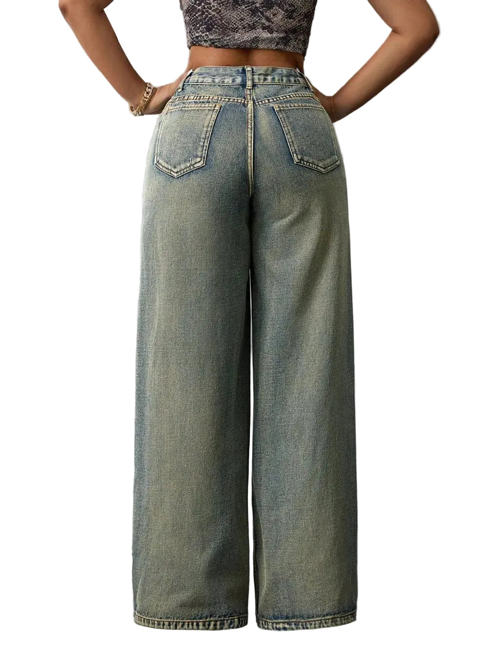 Women Casual High Waist Wide Leg Jeans
