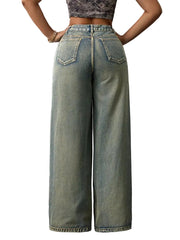Women Casual High Waist Wide Leg Jeans