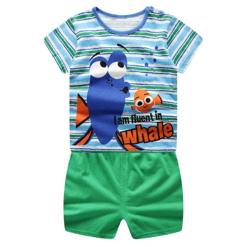 Kids Baby Unisex  Cotton Cartoon Short Sleeve Tees + Shorts Sets