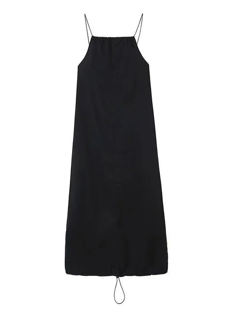 Women Sexy Backless Drawstring Camisole Midi Dress