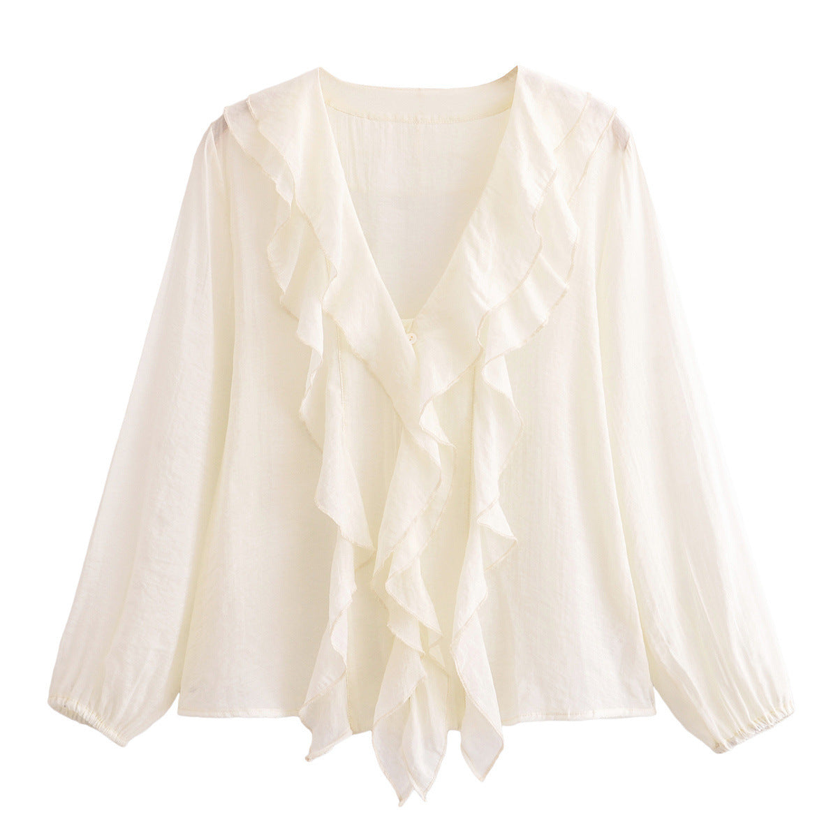 Women Casual Layered Ruffle Edge Deep V-Neck Shirt