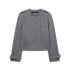 Women Breasted Jacket & Wide Pleated Short Skirt Co Ords