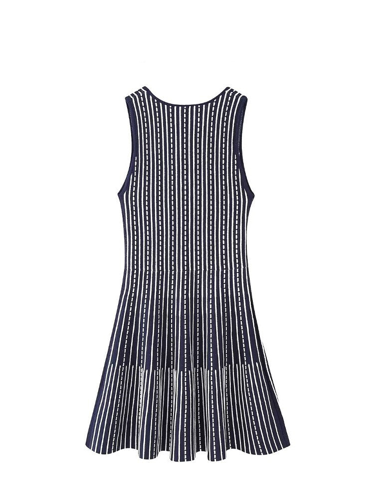 Woman Stripe Sleeveless Square Neck Dresses