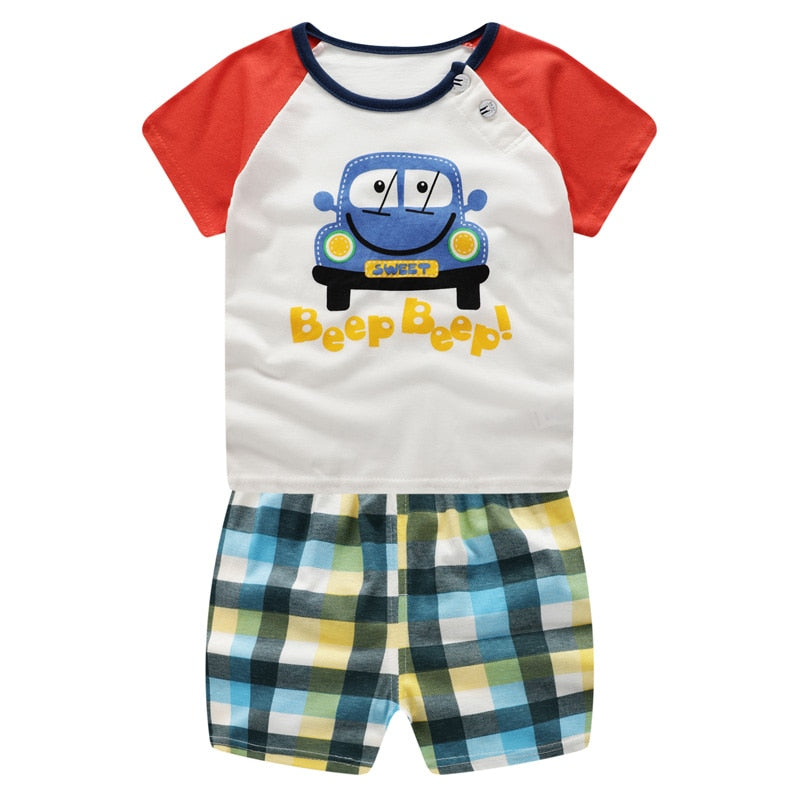 Kids Baby Unisex  Cotton Cartoon Short Sleeve Tees + Shorts Sets