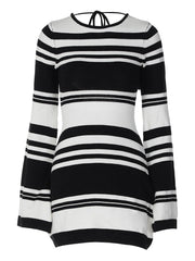 Women Knitted Striped Flare Sleeve Mini Dress