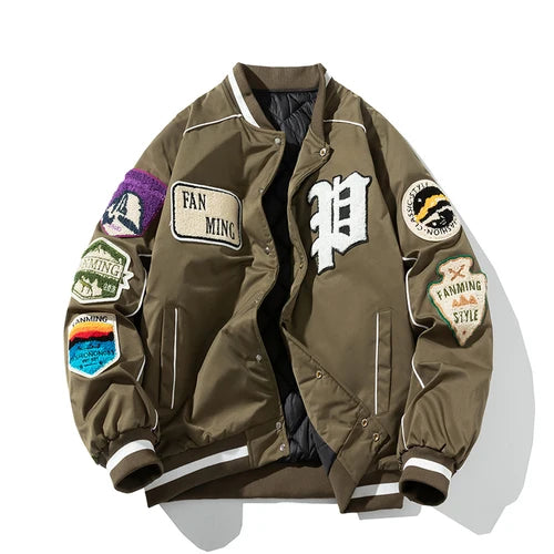 Men American Style Letter Badge Baseball Jacket