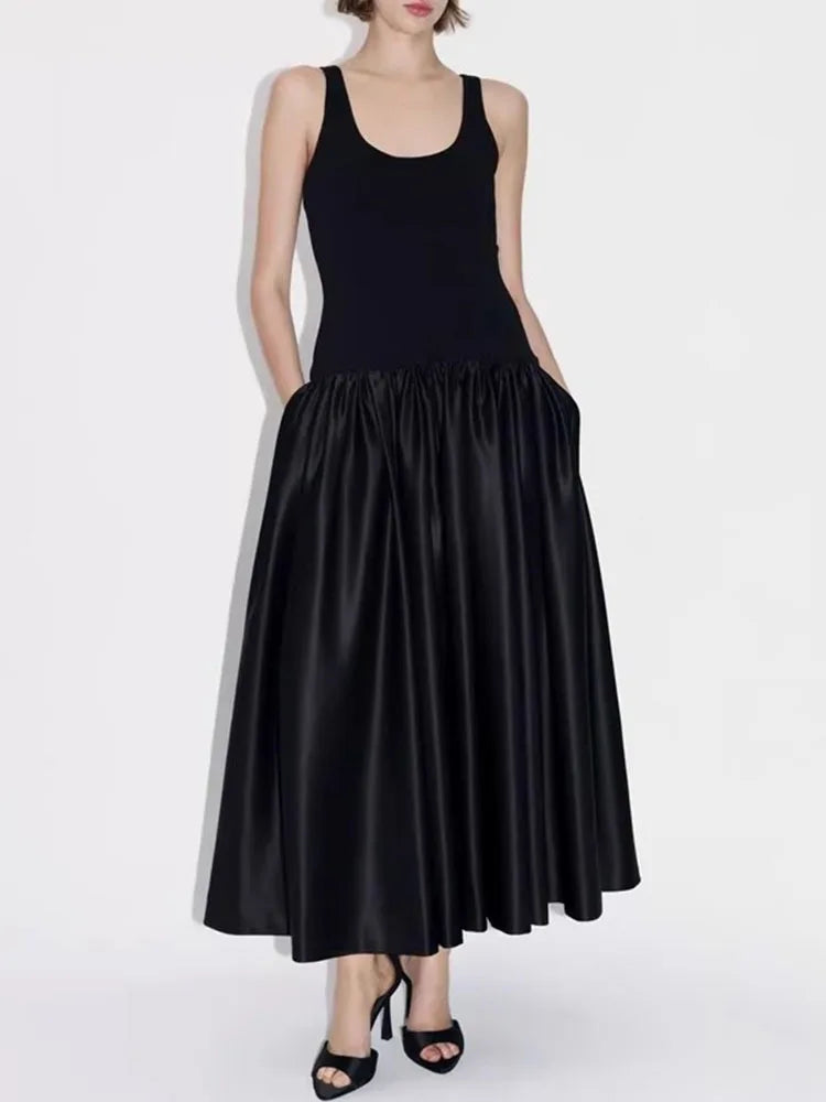Women Elegant Low Waist Sleek Black Dresses