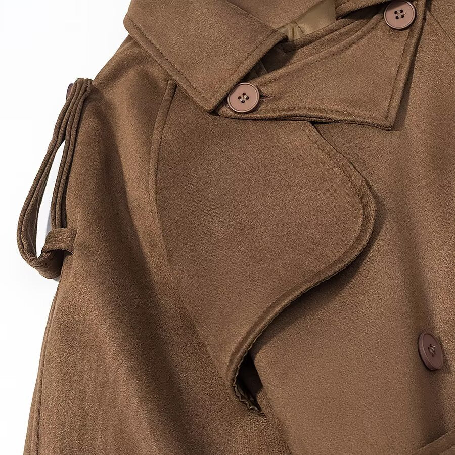 Women British Style Deer Fur Trench Coat Jacket