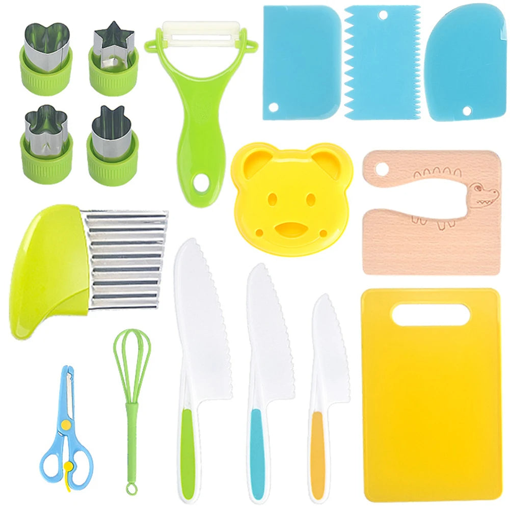 Kids Knives Fruit Vegetable Kitchen Tools Cutting + Board
