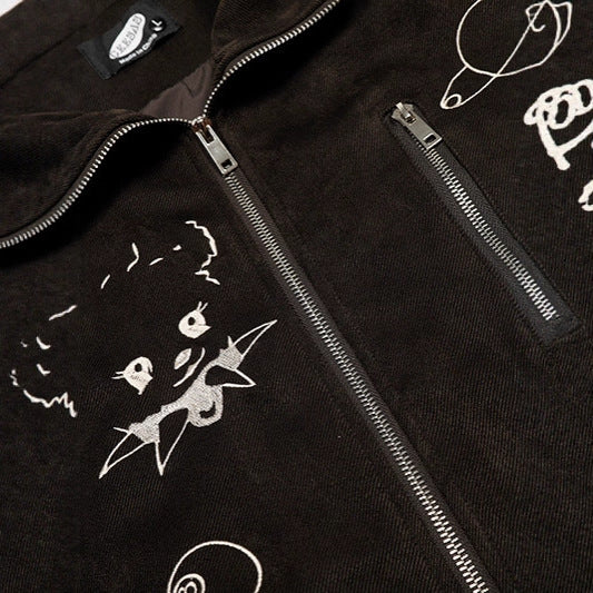 Women Graffiti Embroidery Flip Collar Melange Jacket
