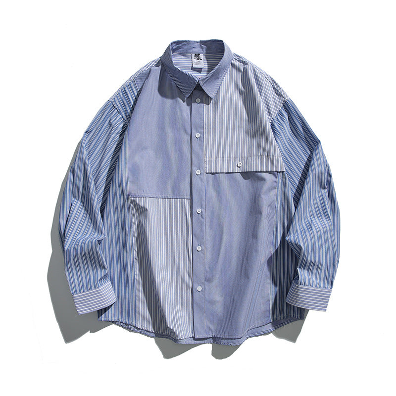 Men Casual Plaid Patchwork Collar Shirt